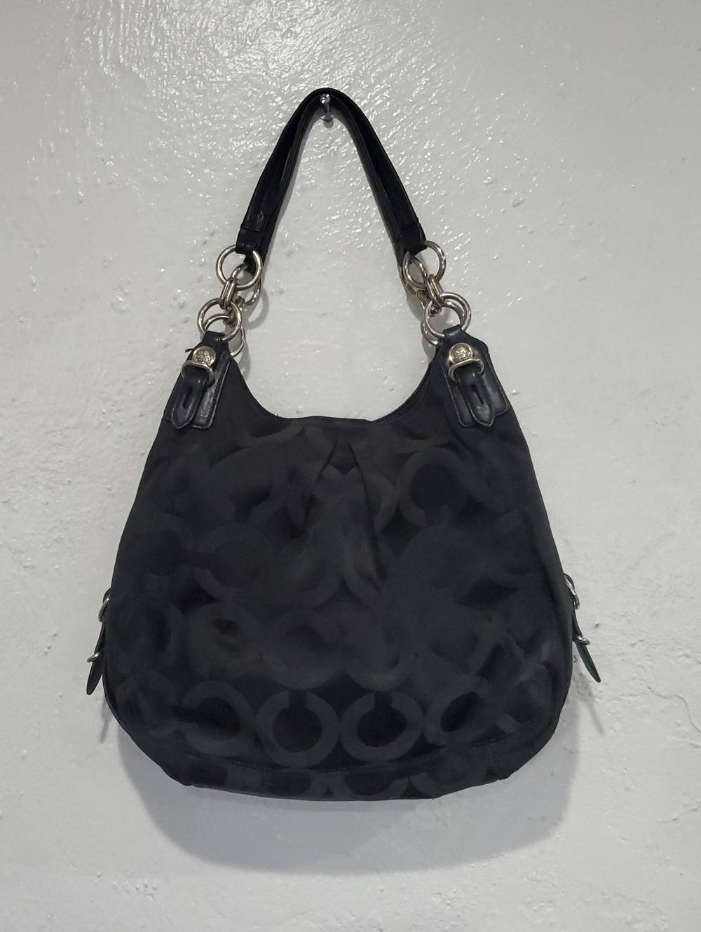 Coach Madison Maggie Black Signature Jacquard Shoulder Bag